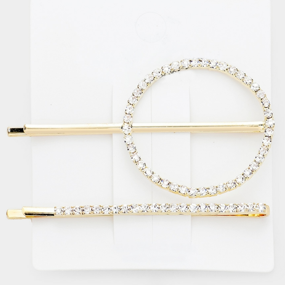 2 Piece Gold Metal and Rhinestones Hairpins